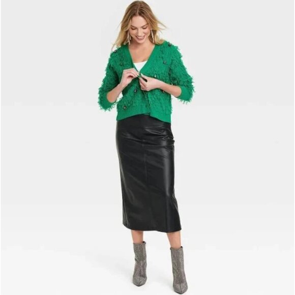 33 Degrees Women's Small Green Loop Christmas Festive Graphic Cardigan Sweater - Picture 2 of 12